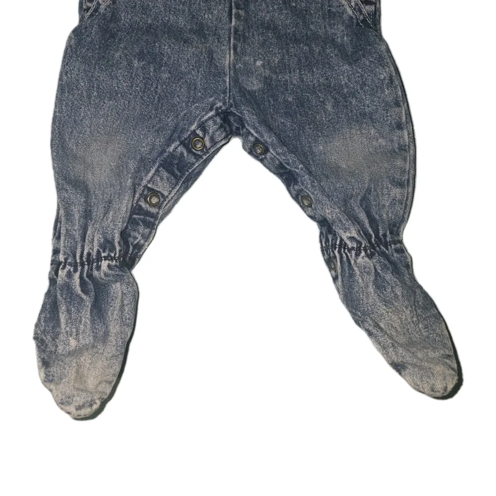 Vintage Oshkosh B'Gosh Kids Denim Footed Overalls Acid Wash 6-9 Months‎ 90s USA